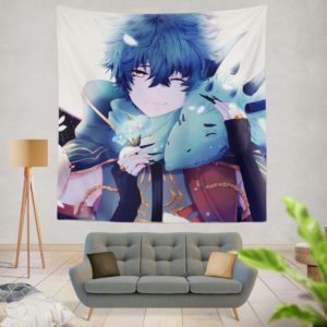 Anime Boy Dragon Blue Flowers Wall Hanging Tapestry