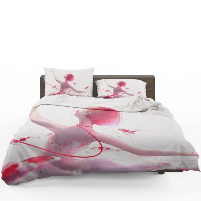 Anime Girl Ballet Dancer Fishes Pink Koi Bedding Set 1