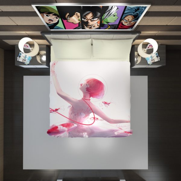 Anime Girl Ballet Dancer Fishes Pink Koi Duvet Cover 2