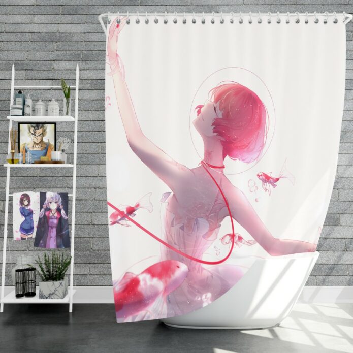 Anime Girl Ballet Dancer Fishes Pink Koi Shower Curtain