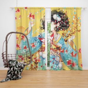 Anime Girl Fishes Japanese Bedroom Window Curtain