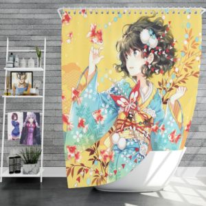 Anime Girl Fishes Japanese Shower Curtain
