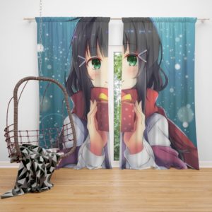 Anime Girl Winter Xmas Gift Bedroom Window Curtain