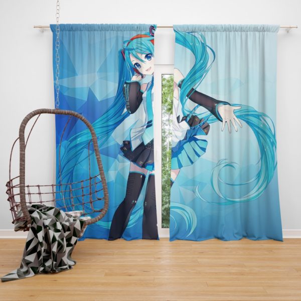 Hatsune Miku Anime Girl Polygons Blue Bedroom Window Curtain