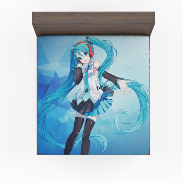 Hatsune Miku Anime Girl Polygons Blue Fitted Sheet