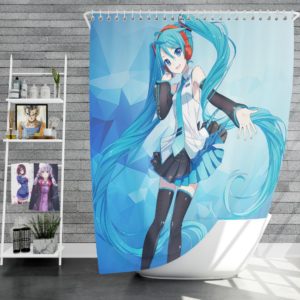 Hatsune Miku Anime Girl Polygons Blue Shower Curtain