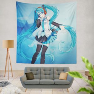 Hatsune Miku Anime Girl Polygons Blue Wall Hanging Tapestry