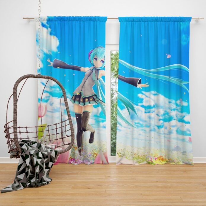 Hatsune Miku Flowers Tulips Anime Bedroom Window Curtain