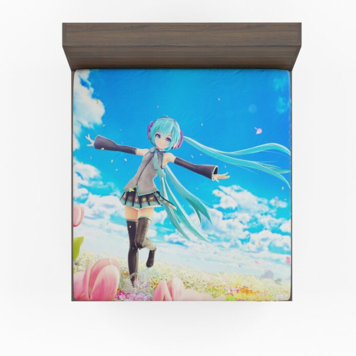 Hatsune Miku Flowers Tulips Anime Fitted Sheet