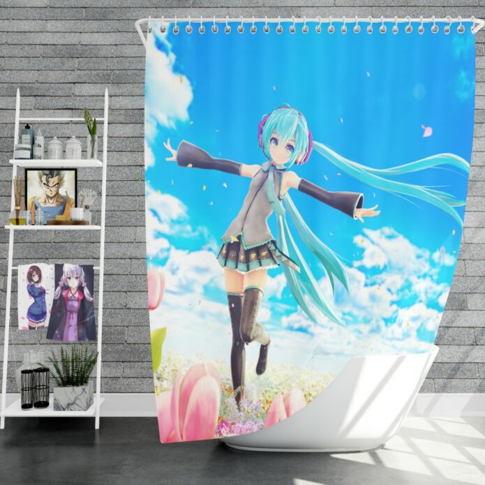 Hatsune Miku Flowers Tulips Anime Shower Curtain