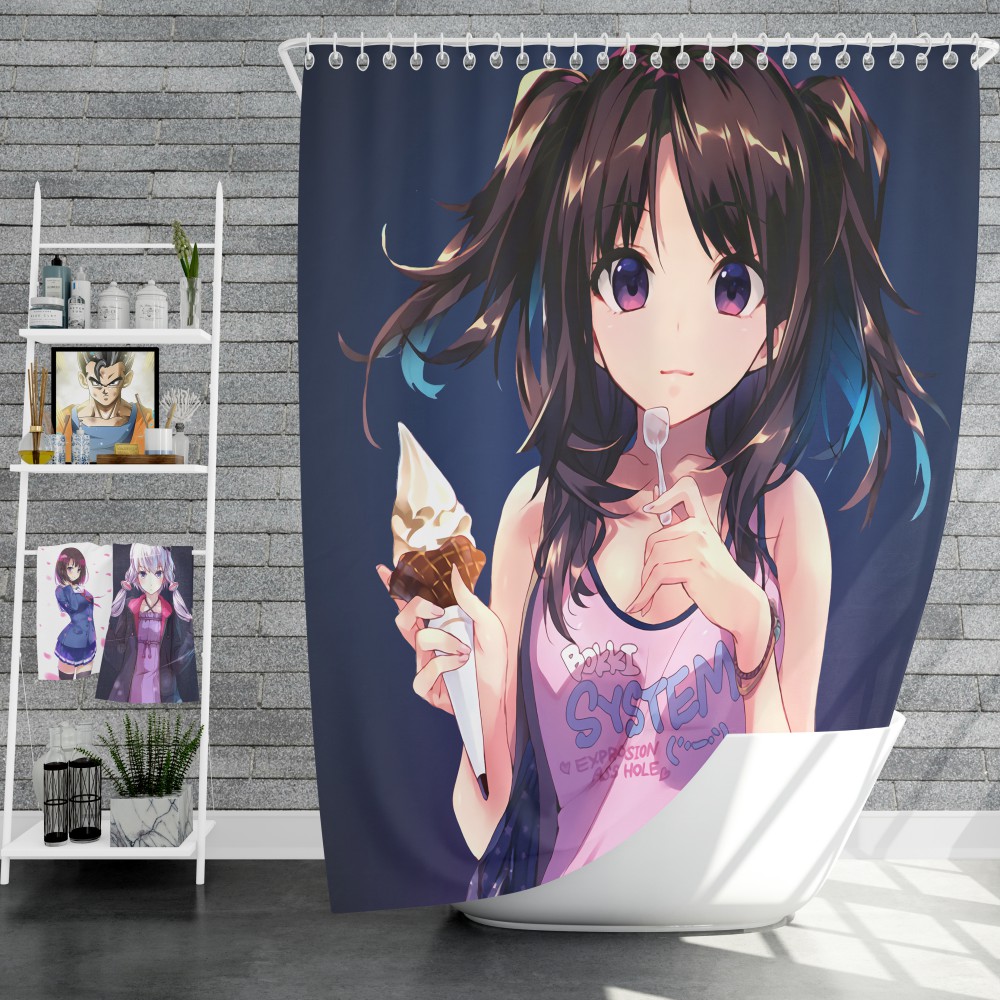 Ice Cream Desert Anime Girl Shower Curtain Ebeddingsets