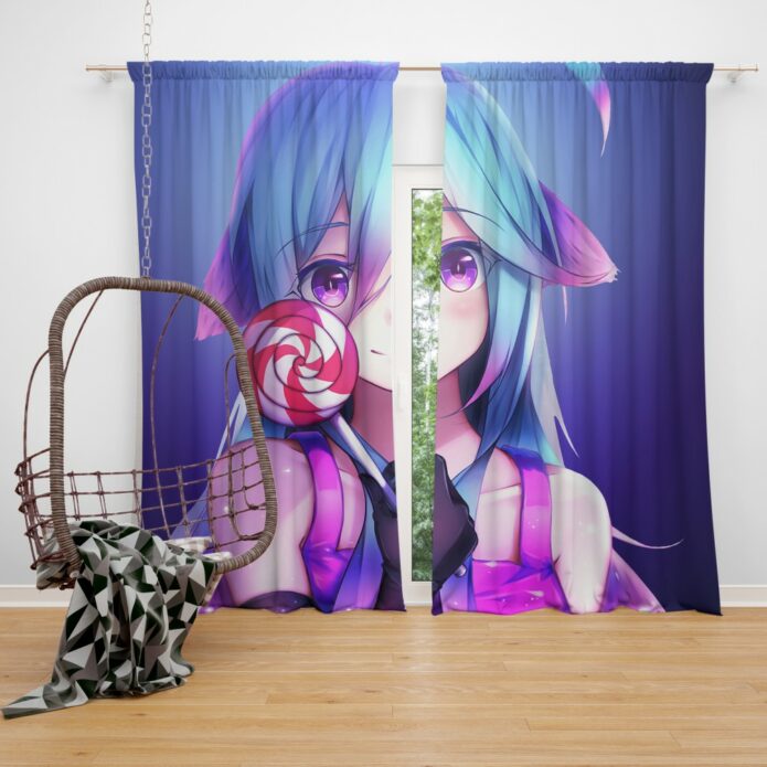 Lollipop Anime Girl Bedroom Window Curtain