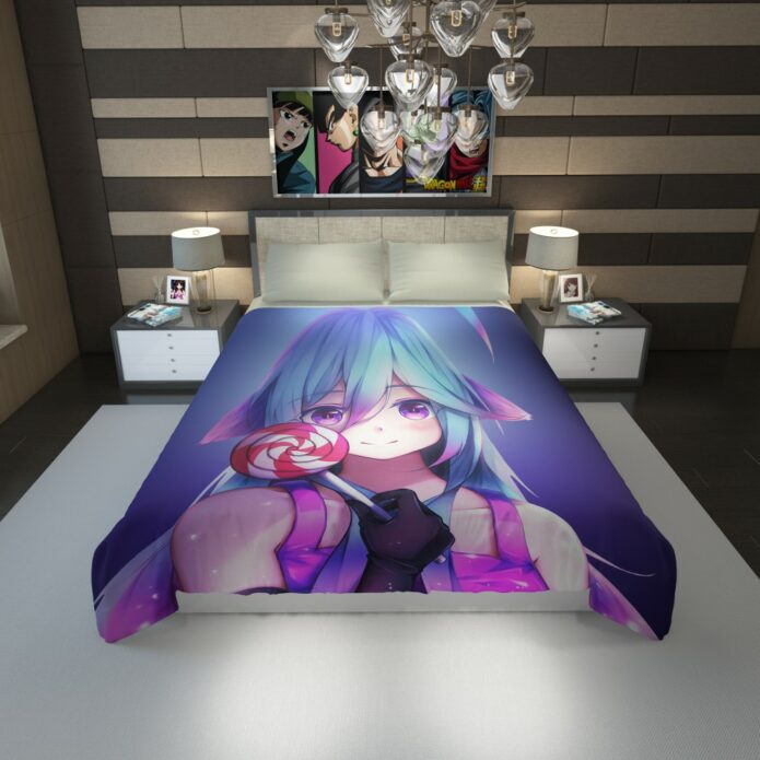 Lollipop Anime Girl Duvet Cover