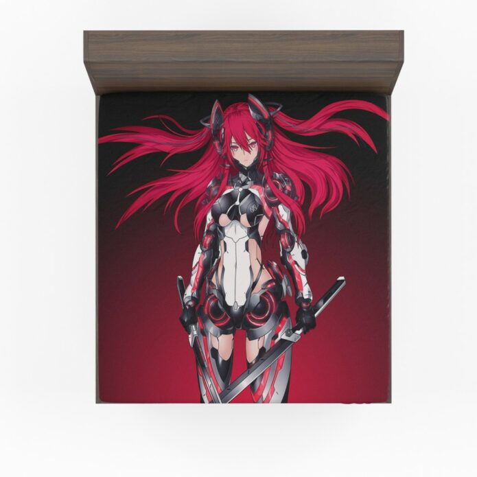 Mecha Girl Red Warrior Katana Fitted Sheet