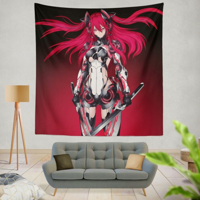 Mecha Girl Red Warrior Katana Wall Hanging Tapestry