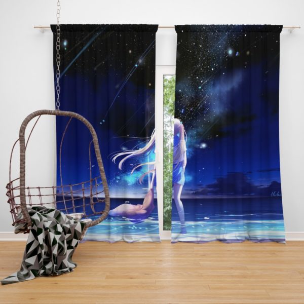 Night Sea Blue Beach Bedroom Window Curtain