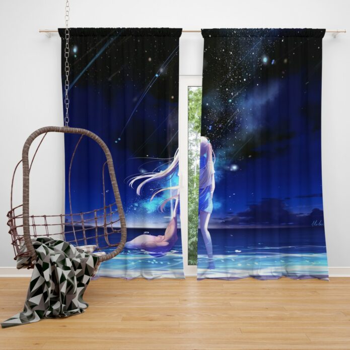 Night Sea Blue Beach Bedroom Window Curtain