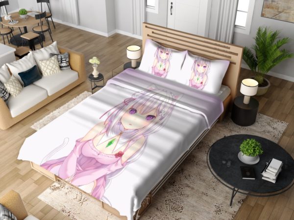 Rezero Emilia Anime Girl Japanese Bedding Set 4
