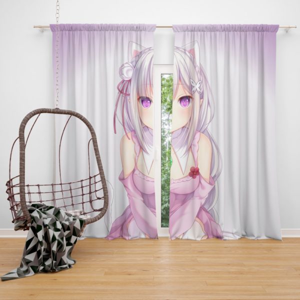 Rezero Emilia Anime Girl Japanese Bedroom Window Curtain