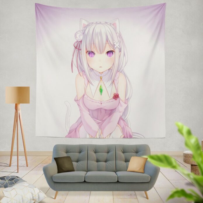 Rezero Emilia Anime Girl Japanese Wall Hanging Tapestry