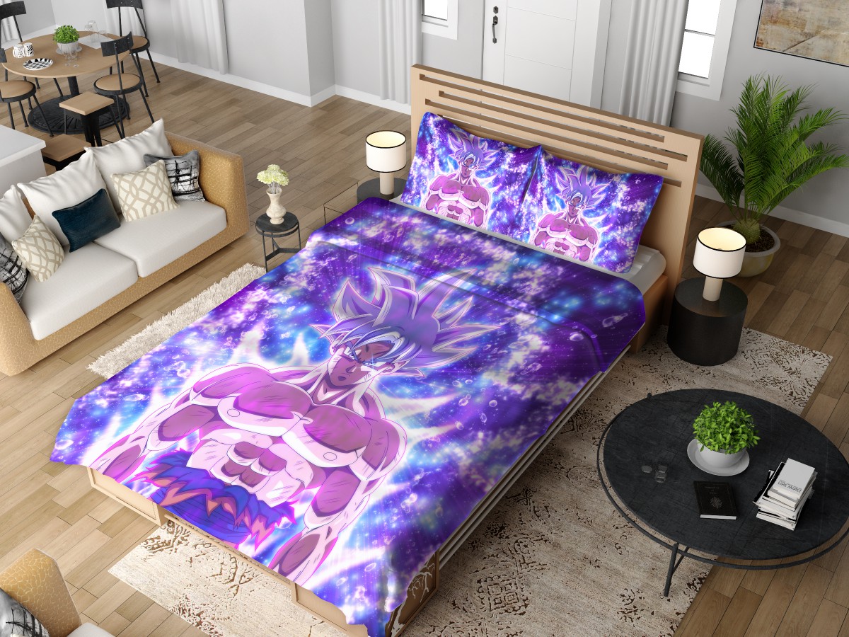 Louis Vuitton Son Goku Dragon Ball Z Purple Bedding Set - Tagotee