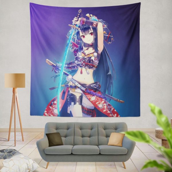 Warrior Girl Katana Anime Wall Hanging Tapestry