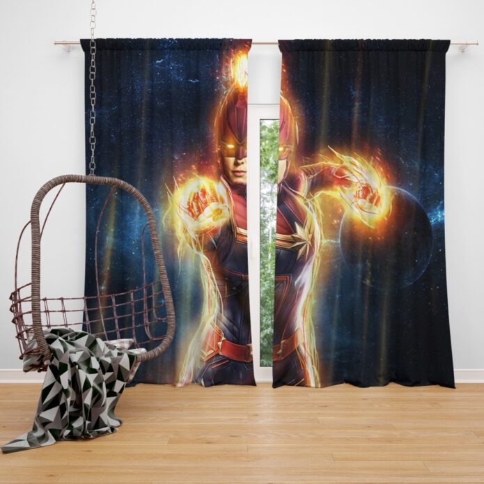 Captain Marvel Movie Carol Danvers Super Women Window Curtain