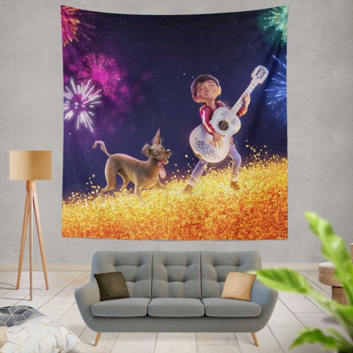 Coco Movie Dante Fireworks Miguel Rivera Wall Hanging Tapestry