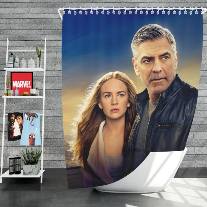 George Clooney & Brittany Robertson in Tomorrowland Movie Shower Curtain