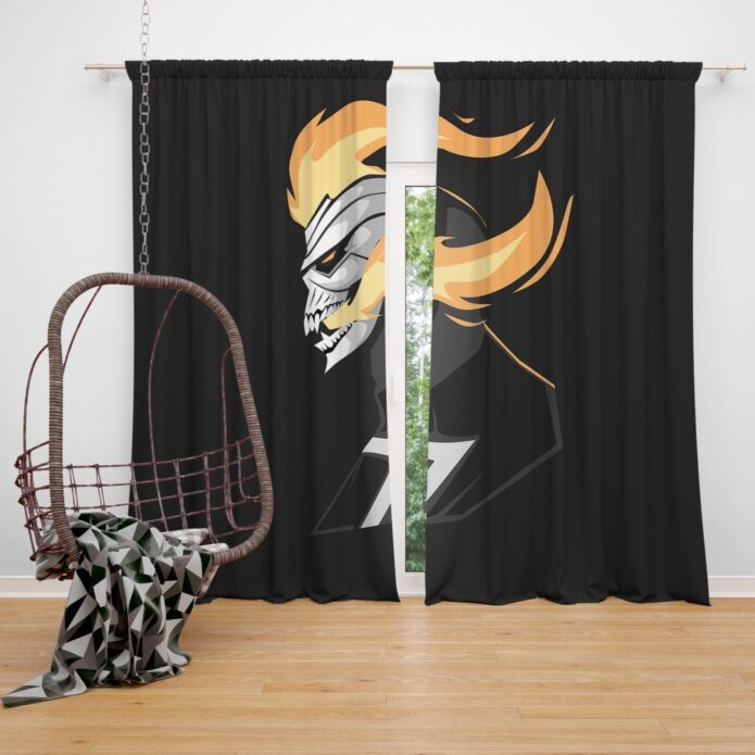 Ghost Rider Movie Fire Minimalist Skull Teeth Window Curtain