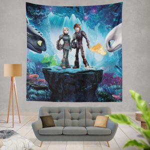How to Train Your Dragon The Hidden World Movie Astrid Hiccup Toothless White Night Fury Wall Hanging Tapestry