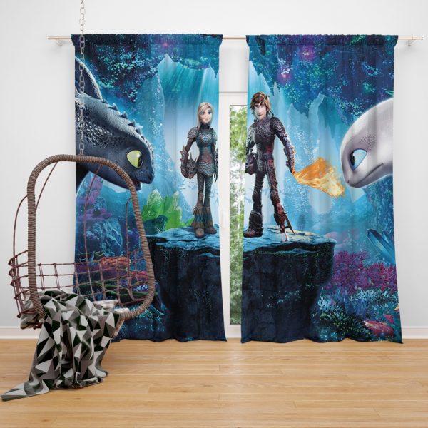 How to Train Your Dragon The Hidden World Movie Astrid Hiccup Toothless White Night Fury Window Curtain