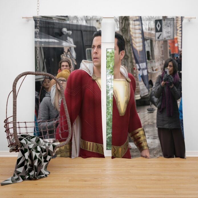 Shazam Movie Zachary Levi Jack Dylan Grazer Window Curtain