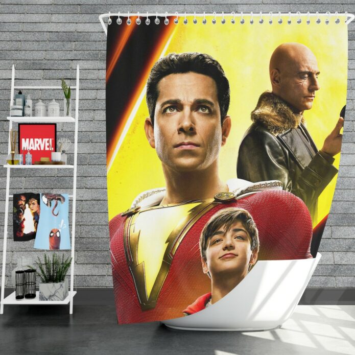 Shazam Movie Zachary Levi Mark Strong Asher Angel Shower Curtain