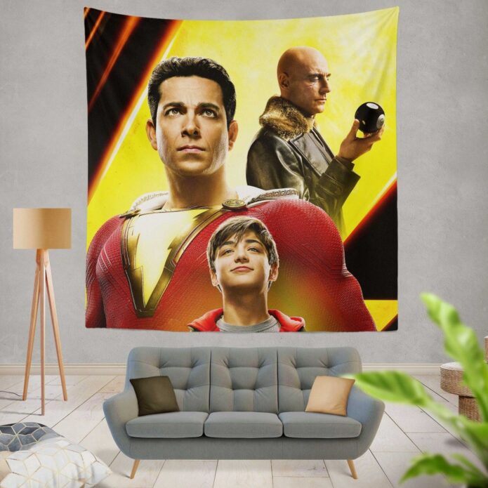 Shazam Movie Zachary Levi Mark Strong Asher Angel Wall Hanging Tapestry