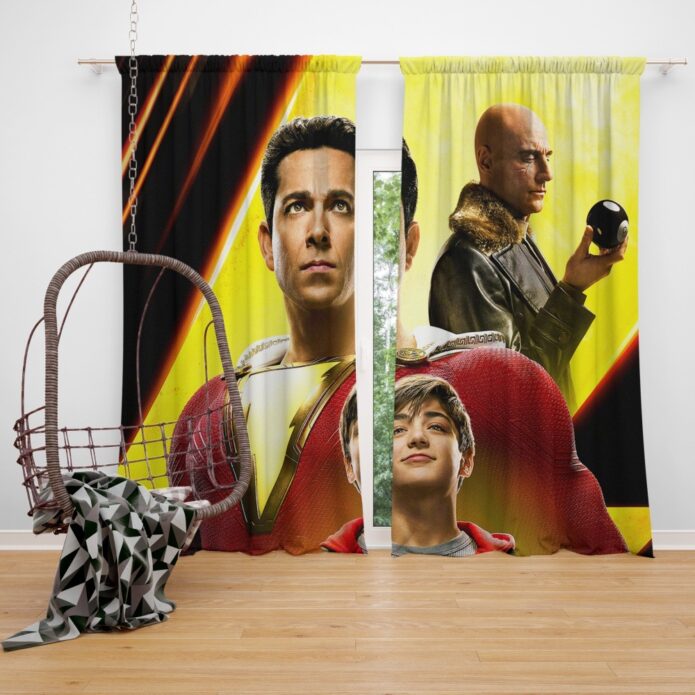 Shazam Movie Zachary Levi Mark Strong Asher Angel Window Curtain