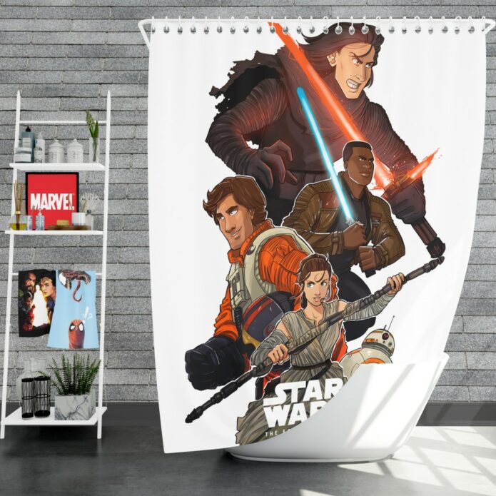 Star Wars Episode VII The Force Awakens Movie BB-8 Finn Kylo Ren Poe Dameron Shower Curtain