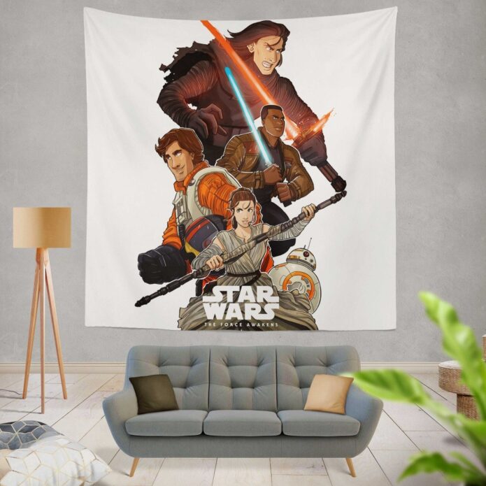Star Wars Episode VII The Force Awakens Movie BB-8 Finn Kylo Ren Poe Dameron Wall Hanging Tapestry