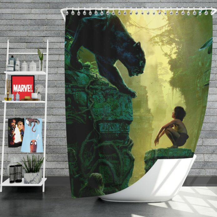 The Jungle Book 2016 Movie Bagheera Mowgli Shower Curtain