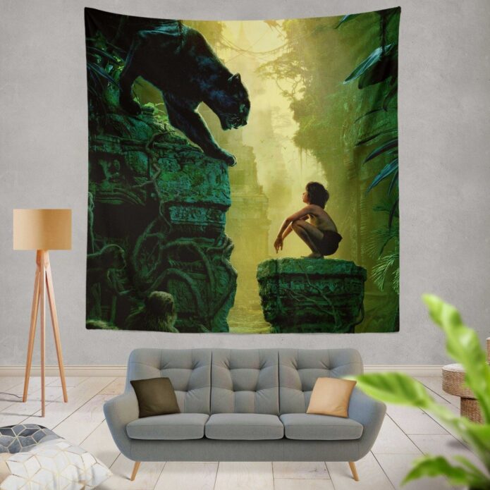 The Jungle Book 2016 Movie Bagheera Mowgli Wall Hanging Tapestry