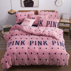 Pink Victoria Secret Queen King Old Rose Velvet Bedding Set (1)