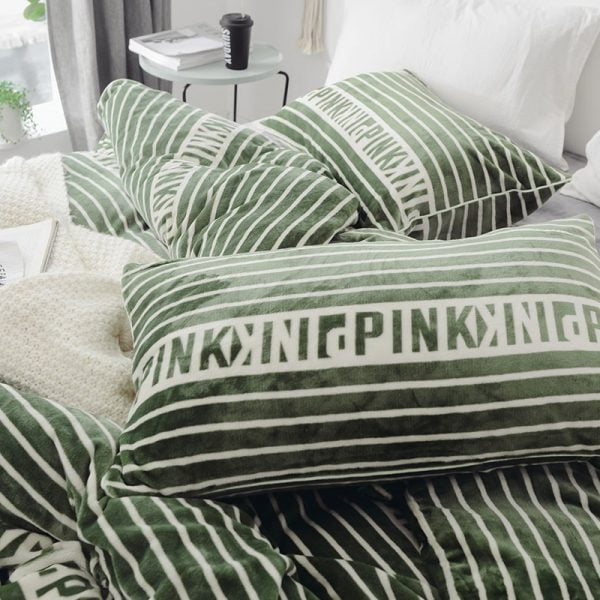 Victoria Secret Pink Queen Green Finch Velvet Bedding Set 4