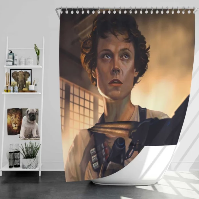 Aliens Movie Cas Ellen Ripley Sigourney Weaver Bath Shower Curtain