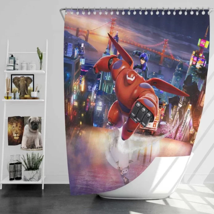 Big Hero 6 Movie Baymax Hiro Hamada Bath Shower Curtain