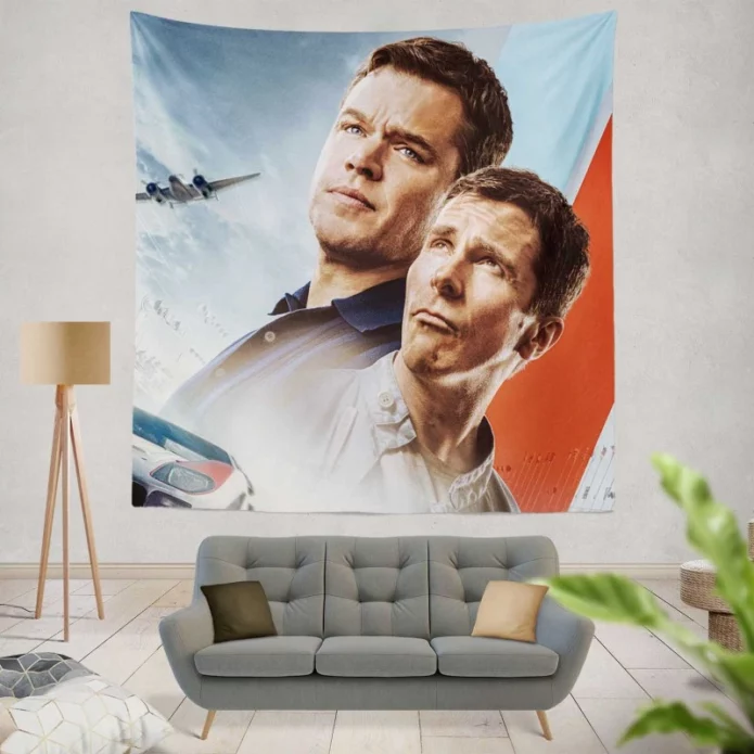 Christian Bale Matt Damon in Ford v Ferrari Film Wall Hanging Tapestry