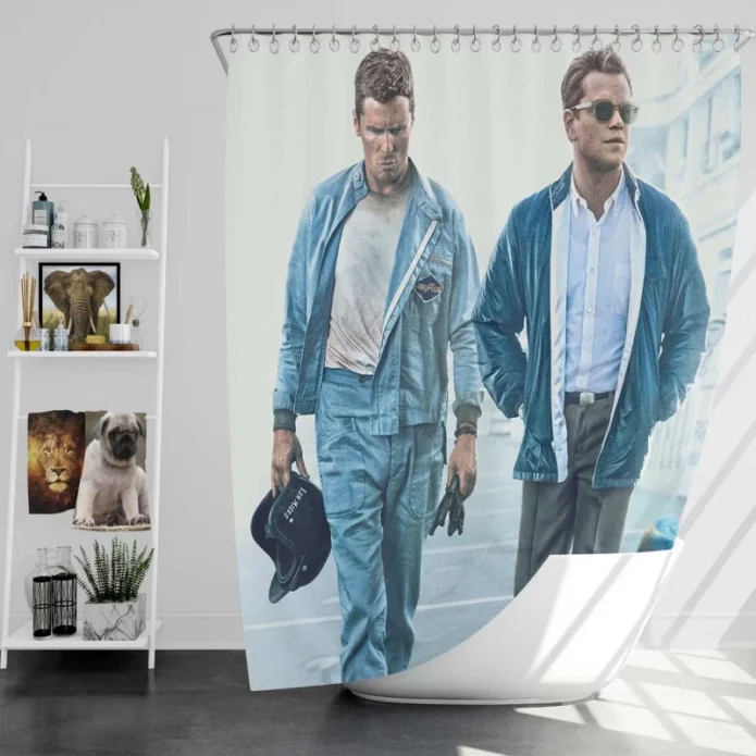 Ford v Ferrari Movie Christian Bale Matt Damon Bath Shower Curtain