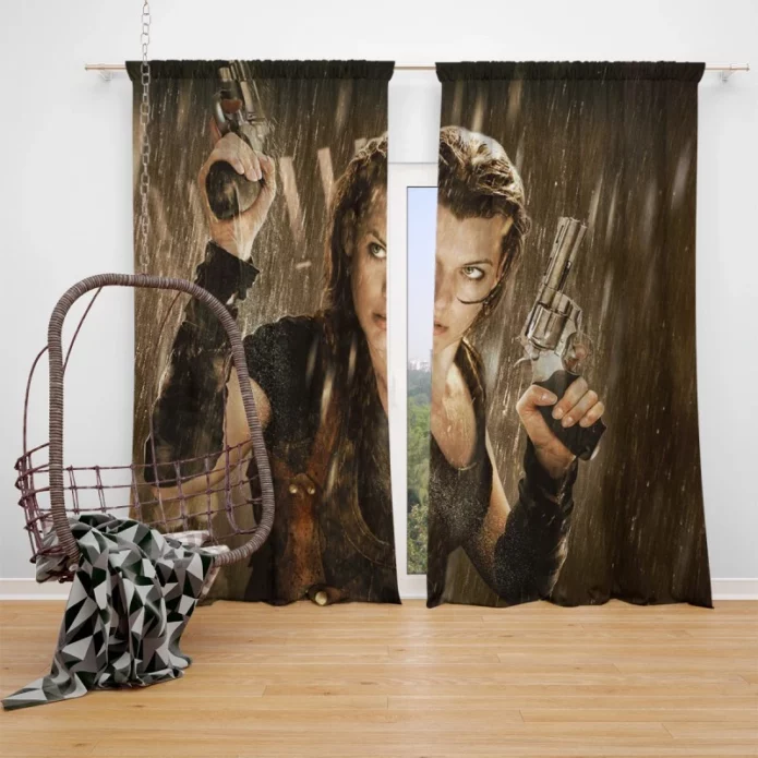 Resident Evil Afterlife Movie Milla Jovovich Alice Window Curtain