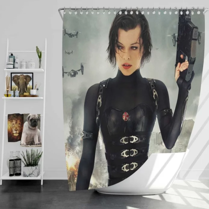 Resident Evil Retribution Woman Warrior Movie Bath Shower Curtain