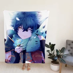 Anime Boy Dragon Blue Flowers Fleece Blanket