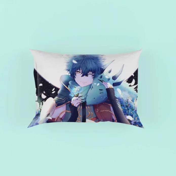 Anime Boy Dragon Blue Flowers Pillow Case